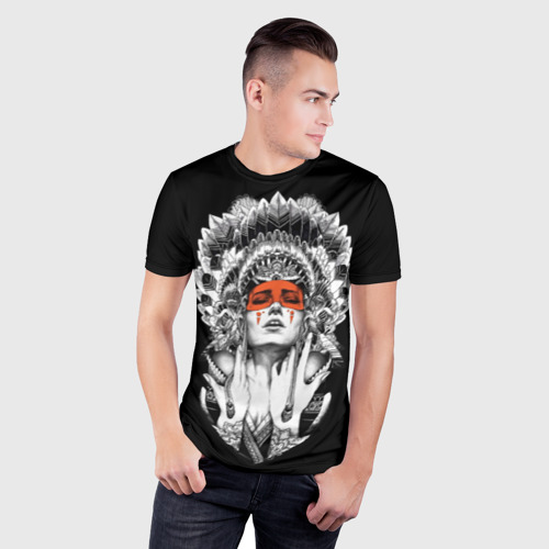 Мужская футболка 3D Slim с принтом Женщина индеец, фото на моделе #1