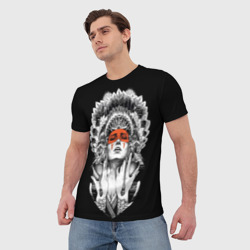 Мужская футболка 3D Женщина индеец - фото 2
