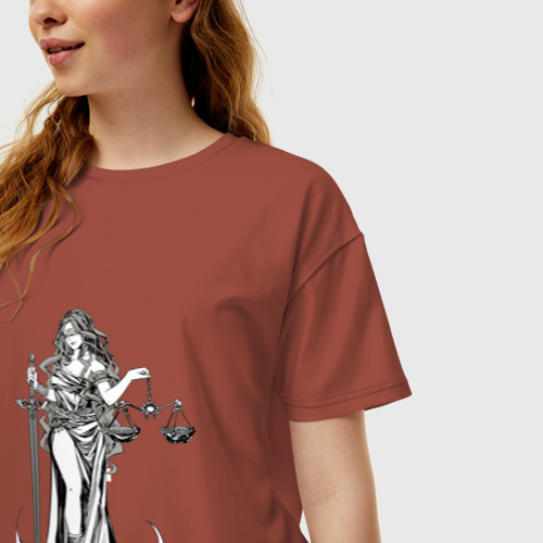 Женская футболка хлопок Oversize Фемида двухсторонняя, цвет кирпичный - фото 3