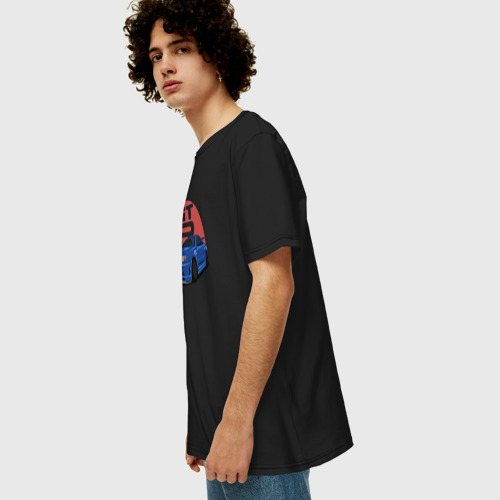 Мужская футболка хлопок Oversize с принтом Nissan GT-R 34, вид сбоку #3