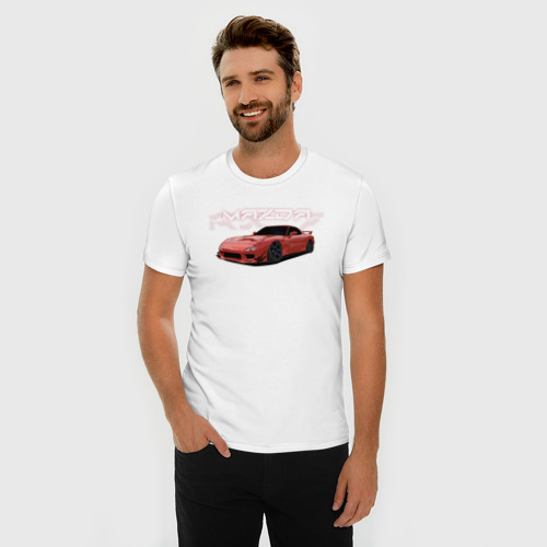 Мужская футболка хлопок Slim Mazda RX-7, цвет белый - фото 3