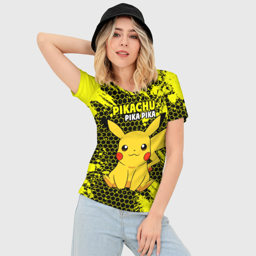 Женская футболка 3D Slim Pikachu Pika Pika, цвет 3D печать - фото 3