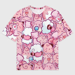 Женская футболка oversize 3D Розовое собрание покемонов паттерн