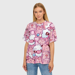 Женская футболка oversize 3D Розовое собрание покемонов паттерн - фото 2