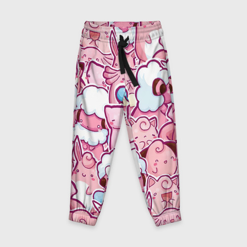 Детские брюки 3D с принтом Розовое собрание, вид спереди #2