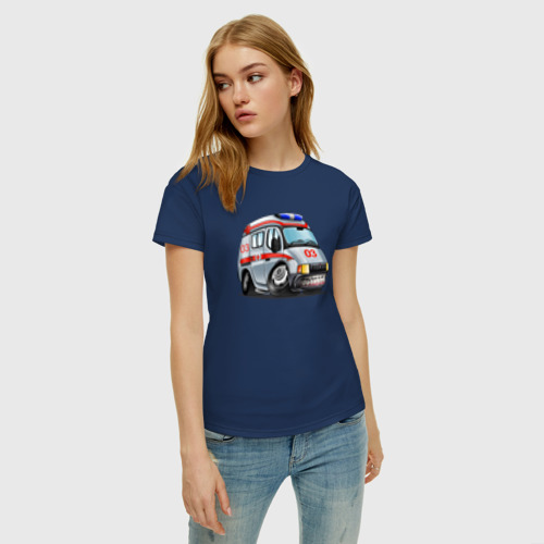 Женская футболка хлопок Скорая помощь, цвет темно-синий - фото 3