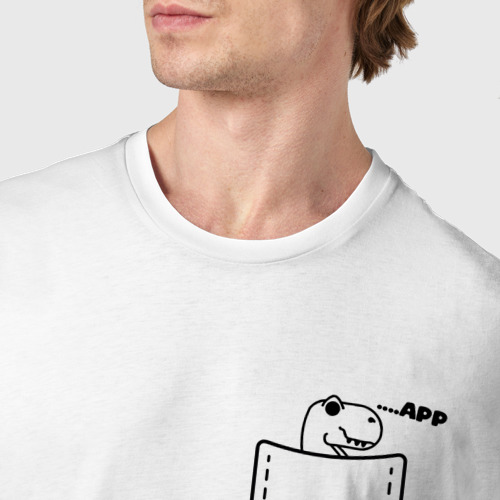 Мужская футболка хлопок Карманный дино, цвет белый - фото 6