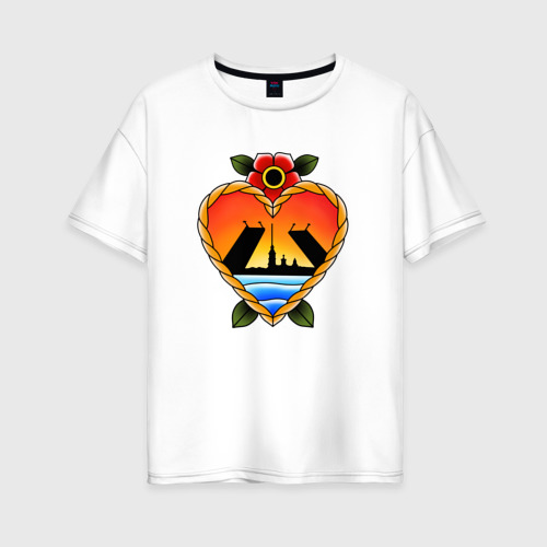 Женская футболка из хлопка оверсайз с принтом Мосты Петербурга, вид спереди №1
