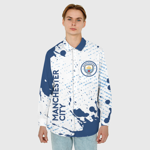 Мужская рубашка oversize 3D с принтом Manchester city Манчестер Сити, фото на моделе #1