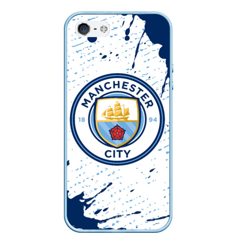 Чехол для iPhone 5/5S матовый Manchester city Манчестер Сити, цвет голубой