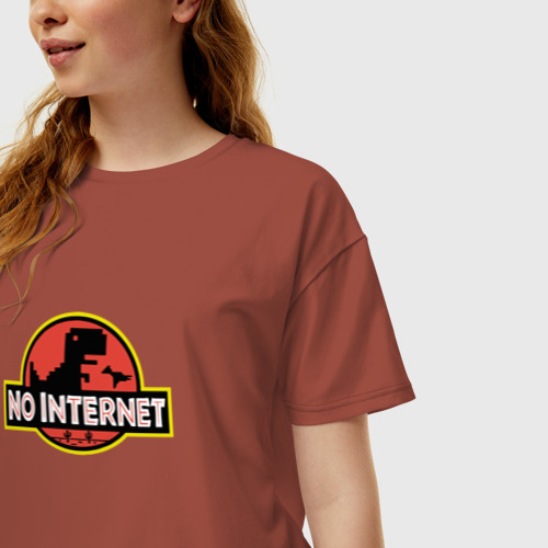 Женская футболка хлопок Oversize No Internet, цвет кирпичный - фото 3