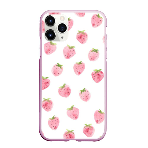 Чехол для iPhone 11 Pro Max матовый Нежная клубника, цвет розовый