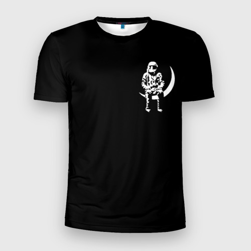 Мужская футболка 3D Slim с принтом АСТРОНАВТ НА ЛУНЕ, вид спереди #2