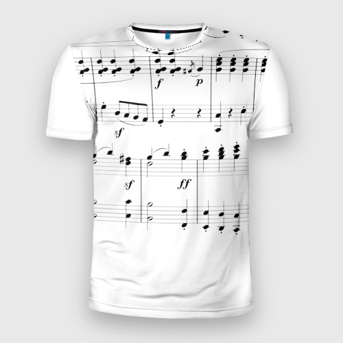 Мужская футболка 3D Slim с принтом Нотные строки, вид спереди #2
