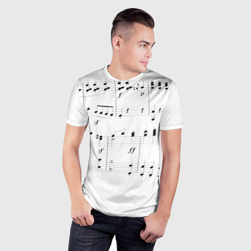 Мужская футболка 3D Slim с принтом Нотные строки, фото на моделе #1