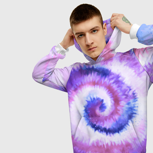 Мужская толстовка 3D Tie-dye purple, цвет белый - фото 5