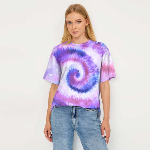 Женская футболка oversize 3D Tie-dye purple, цвет 3D печать - фото 5