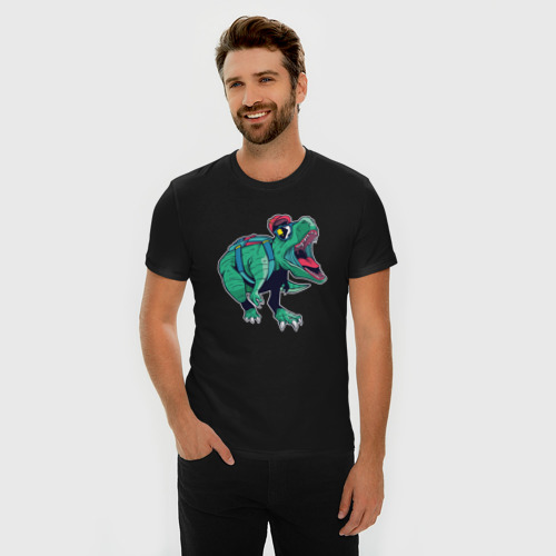 Мужская футболка хлопок Slim Крутой динозавр, цвет черный - фото 3