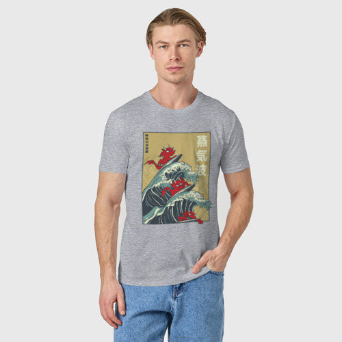 Мужская футболка хлопок Dragons Surfing - japanes waves, цвет меланж - фото 3