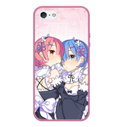 Чехол для iPhone 5/5S матовый Re:Zero, Рам и Рем