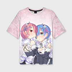 Женская футболка oversize 3D Re:Zero, Рам и Рем