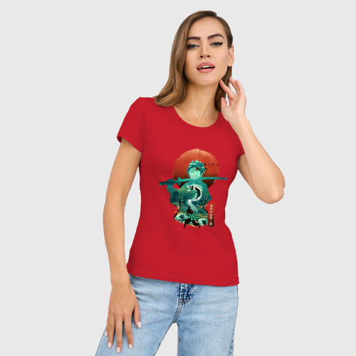 Женская футболка хлопок Slim Танджиро Камадо, цвет красный - фото 3