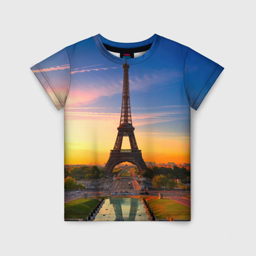 Детская футболка 3D с принтом Эйфелева башня, вид спереди #2