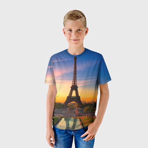 Детская футболка 3D с принтом Эйфелева башня, фото на моделе #1