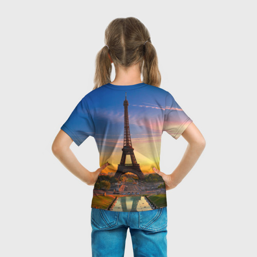 Детская футболка 3D с принтом Эйфелева башня, вид сзади #2