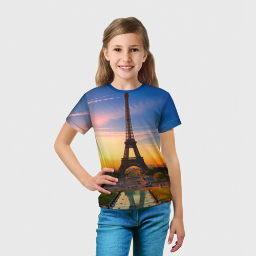 Детская футболка 3D с принтом Эйфелева башня, вид сбоку #3