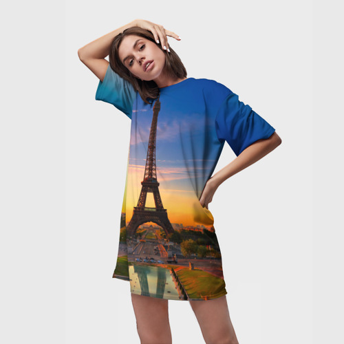 Платье-футболка 3D Эйфелева башня, цвет 3D печать - фото 3