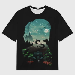 Женская футболка oversize 3D Дракон Хаку на фоне дворца