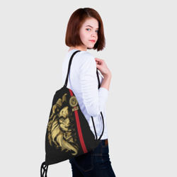 Рюкзак с принтом Киргизия - золотой лев для любого человека, вид спереди №4. Цвет основы: белый