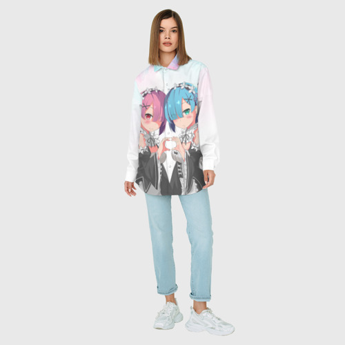 Женская рубашка oversize 3D Re:Zero, Рам и Рем, цвет белый - фото 5