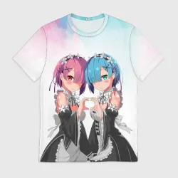 Мужская футболка 3D Re:Zero, Рам и Рем