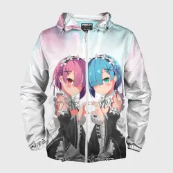 Мужская ветровка 3D Re:Zero, Рам и Рем