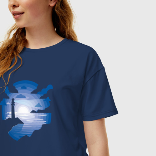 Женская футболка хлопок Oversize Маяк, цвет темно-синий - фото 3