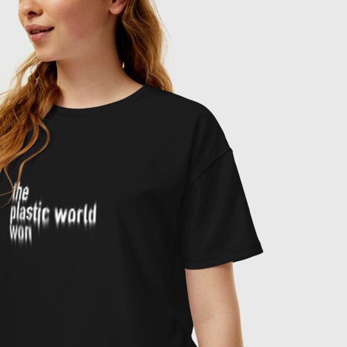 Женская футболка хлопок Oversize Пластмассовый мир победил, цвет черный - фото 3
