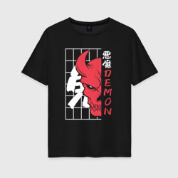 Женская футболка хлопок Oversize Oni demon skull