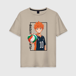 Женская футболка хлопок Oversize Хината Шое . Волейбол!!