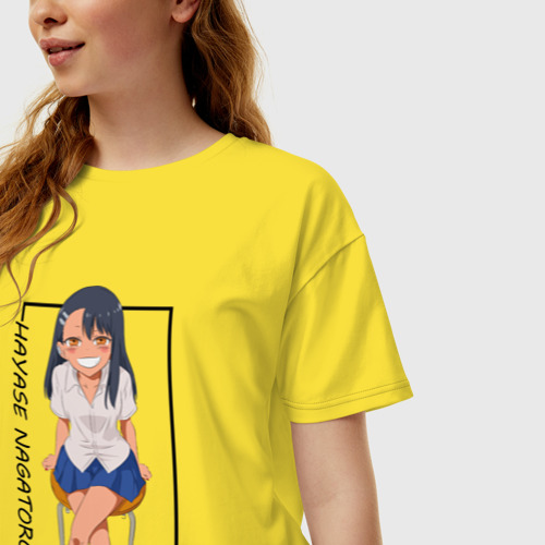 Женская футболка хлопок Oversize Хаясэ Нагаторо Hayase Nagatoro, цвет желтый - фото 3