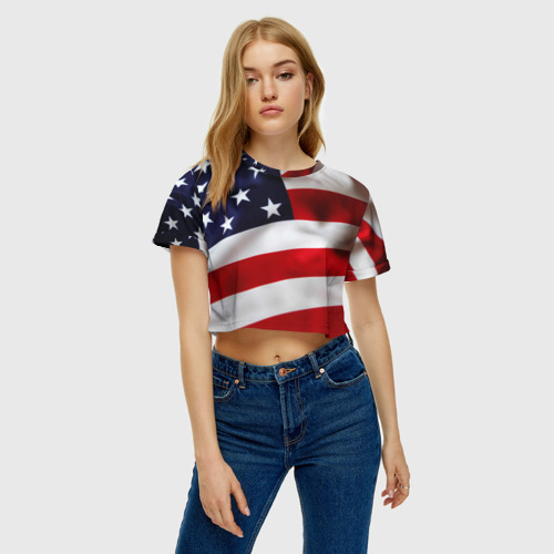 Женская футболка Crop-top 3D США USA, цвет 3D печать - фото 3