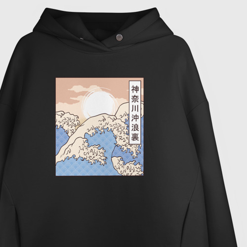 Женское худи Oversize хлопок The Great Wave, цвет черный - фото 3