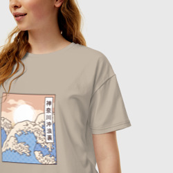 Женская футболка хлопок Oversize The Great Wave  - фото 2