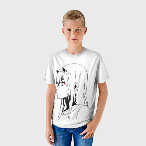 Детская футболка 3D с принтом Ноль Два Контур, фото на моделе #1