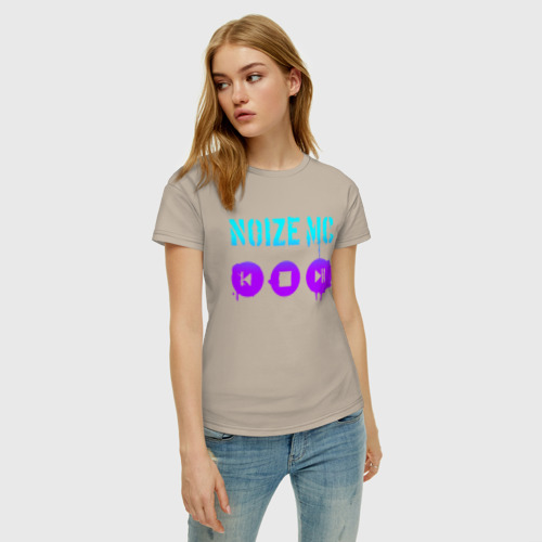 Женская футболка хлопок Noize MC - neon, цвет миндальный - фото 3