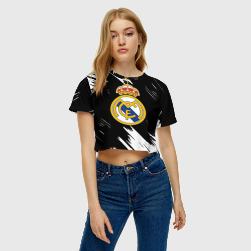 Женская футболка Crop-top 3D REAL MADRID., цвет 3D печать - фото 3