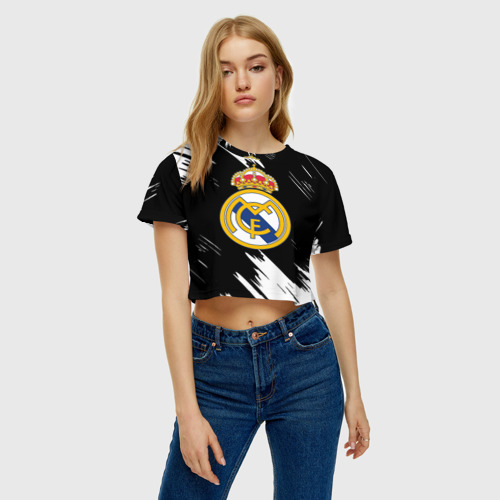 Женская футболка Crop-top 3D REAL MADRID., цвет 3D печать - фото 4