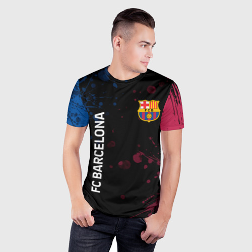 Мужская футболка 3D Slim с принтом FC BARCELONA, фото на моделе #1