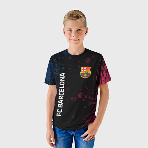 Детская футболка 3D с принтом FC BARCELONA, фото на моделе #1
